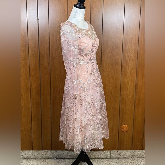 Mac Duggal Long Sleeve Floral Embroidered Tea Length Dress size 4 - Picture 10 of 16